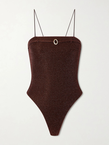  Oséree Oséree - Lumière Micro Belt Embellished Metallic Swimsuit - Brown 