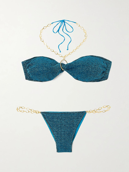  Oséree Oséree - Lumière O Chain Embellished Metallic Bikini - Blue 
