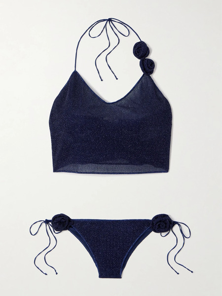  Oséree Oséree - Lumière Rose Appliquéd Metallic Bikini - Blue 