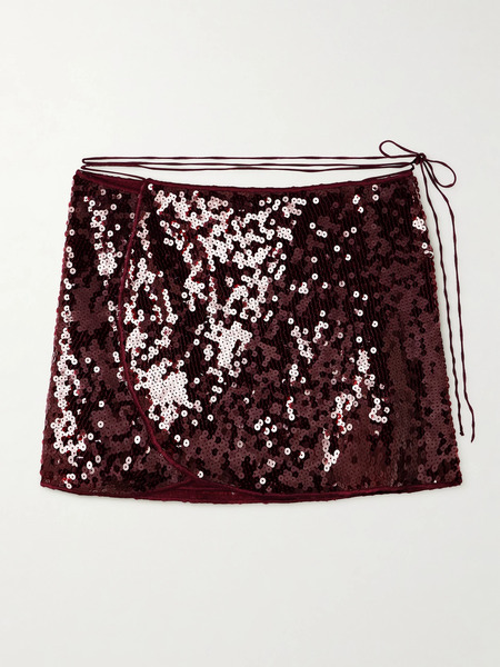  Oséree Oséree - Marylin Sequined Tulle Wrap Mini Skirt - Burgundy 