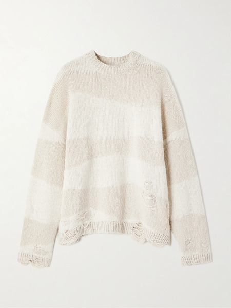  Our Legacy Our Legacy - Popover Distressed Striped Cotton And Linen-blend Sweater - White 