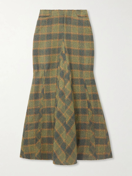  Our Legacy Our Legacy - Rebel Distressed Paneled Checked Cotton-flannel Midi Skirt - Green 