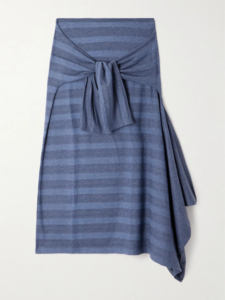  Our Legacy Our Legacy - Sash Convertible Asymmetric Twist-front Striped Cotton-blend Jersey Midi Skirt - Blue 