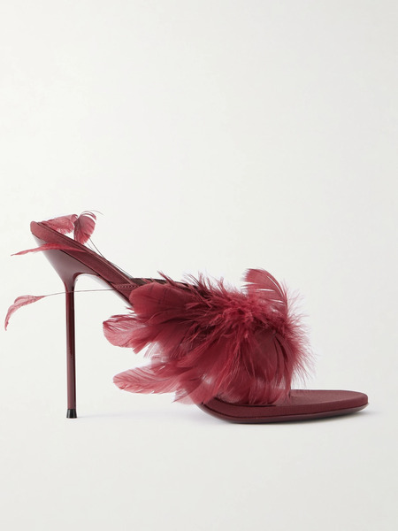  Paris Texas Paris Texas - Lidia 105 Feather-trimmed Leather Mules - Burgundy 