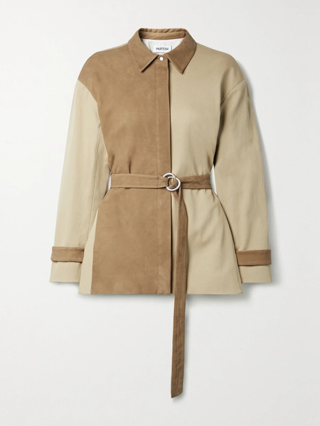  Partow Partow - Brahm Belted Paneled Nubuck And Cotton-twill Jacket - Brown 