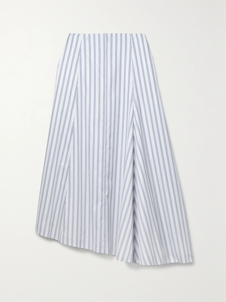  Partow Partow - Ivy Asymmetric Striped Cotton-twill Midi Skirt - Light Gray 