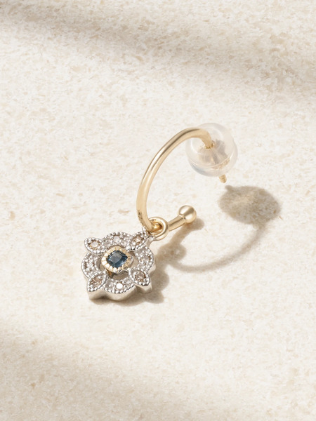  Pascale Monvoisin Pascale Monvoisin - Bettina 9-karat Gold, Sterling Silver, Diamond And Topaz Single Hoop Earring - One Size 