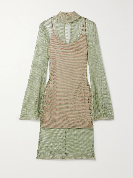  Patbo Patbo - Crystal-embellished Stretch-mesh Mini Dress - Green 