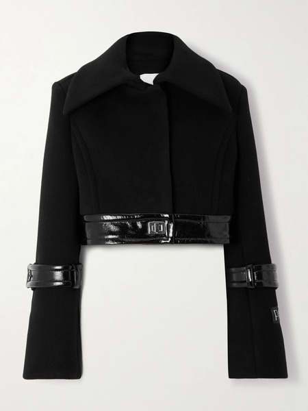  Patou Patou - Belted Coated-trimmed Brushed Wool-blend Jacket - Black 