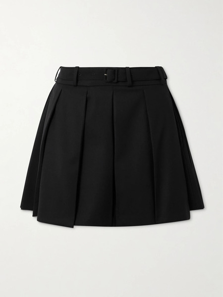  Patou Patou - Belted Pleated Stretch-wool Twill Mini Skirt - Green 