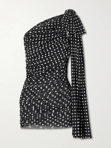  Patou Patou - One-shoulder Draped Polka-dot Jersey Mini Dress - Black 