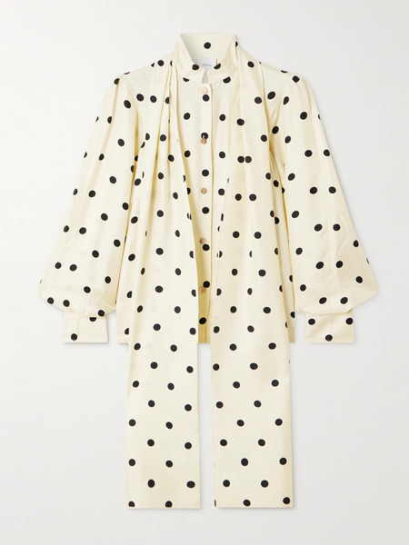  Patou Patou - Pussy-bow Polka-dot Silk-twill Blouse - Cream 