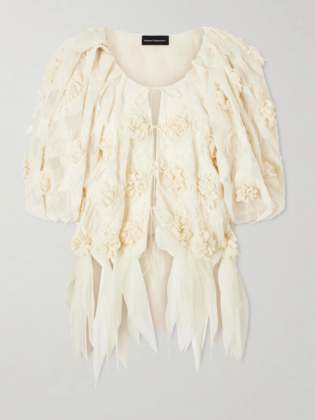  Pauline Dujancourt Pauline Dujancourt - Lace-trimmed Embroidered Organza Jacket - Ivory 