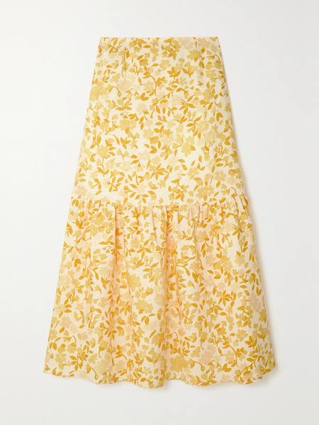  Peony Peony - + Net Sustain Tiered Floral-print Linen Maxi Skirt - Yellow 