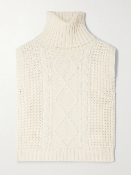 Perfect Moment Perfect Moment - Crystal Cropped Cable-knit Merino Wool Turtleneck Tank - Cream 
