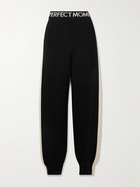  Perfect Moment Perfect Moment - La Tour Intarsia Wool-blend Tapered Track Pants - Black 