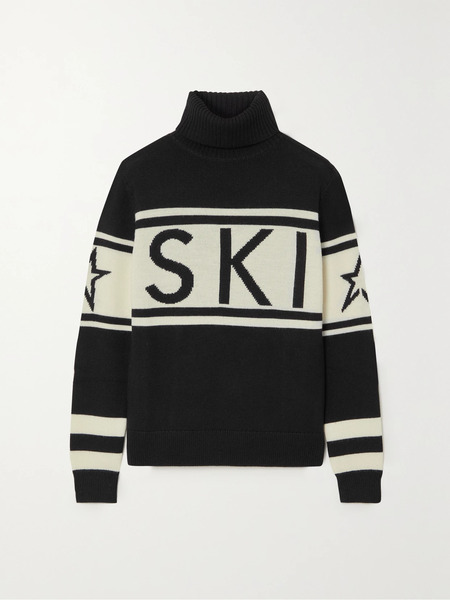  Perfect Moment Perfect Moment - Schild Intarsia Merino Wool Turtleneck Sweater - Black 