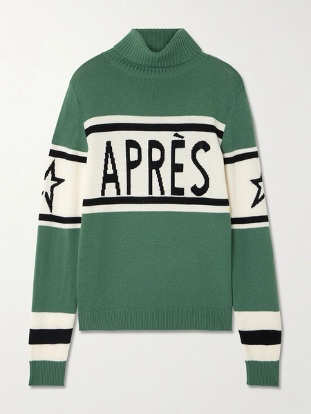  Perfect Moment Perfect Moment - Schild Intarsia Merino Wool Turtleneck Sweater - Green 