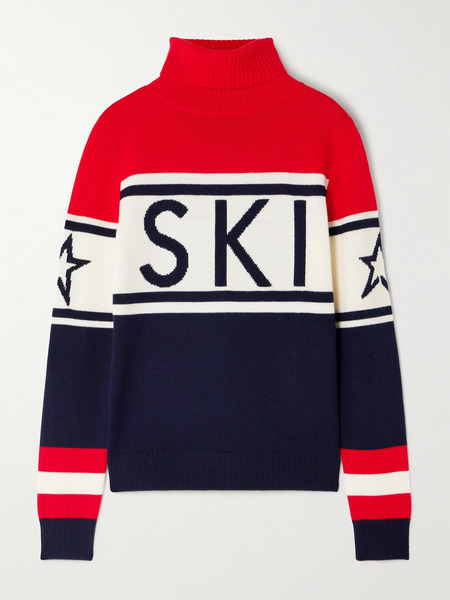  Perfect Moment Perfect Moment - Schild Intarsia Merino Wool Turtleneck Sweater - Red 