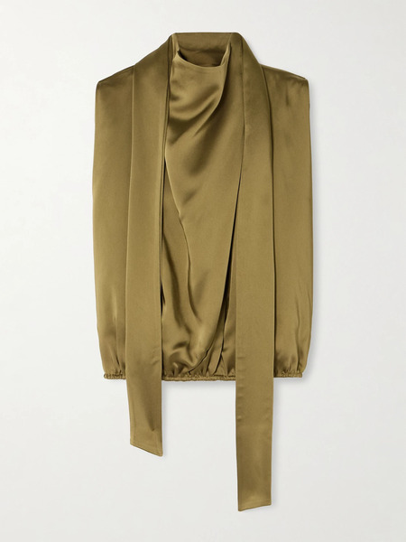  Petar Petrov Petar Petrov - The Slippery Tie-detailed Draped Open-back Satin Top - Green 