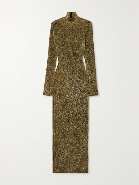  Petar Petrov Petar Petrov - Treasure Metallic Plissé-chiffon Maxi Dress - Gold 