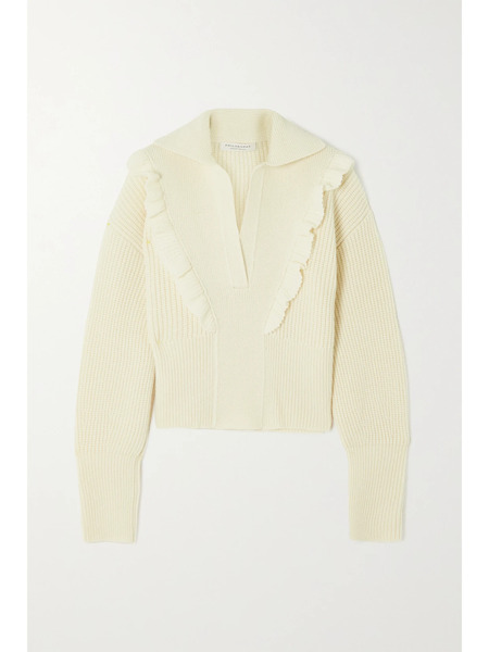  Philosophy Di Lorenzo Serafini Philosophy Di Lorenzo Serafini - Ruffled Ribbed Wool Sweater - Ivory 