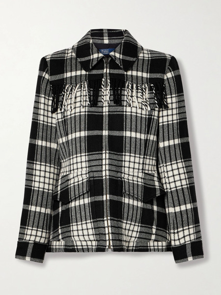  Polo Ralph Lauren Polo Ralph Lauren - Goleta Fringed Checked Wool-flannel Jacket - Black 