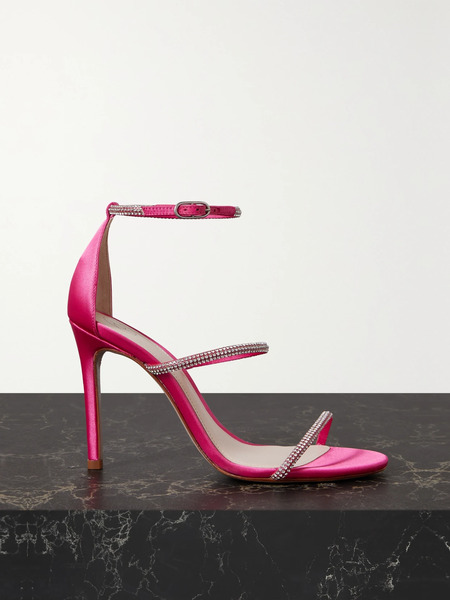  Porte & Paire Porte & Paire - Crystal-embellished Satin Sandals - Fuchsia 