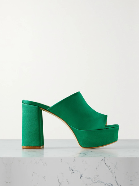  Porte & Paire Porte & Paire - Satin Platform Mules - Emerald 