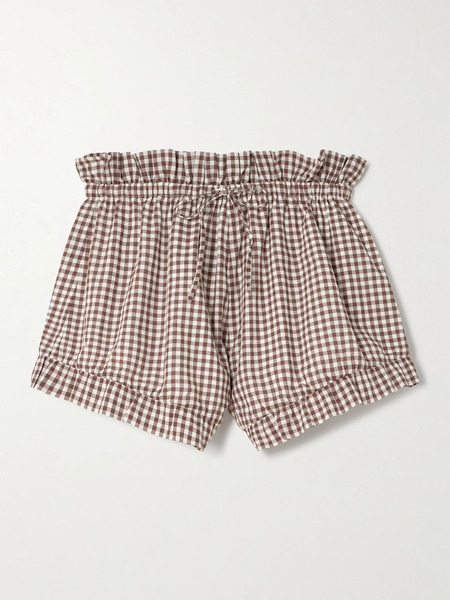  Posse Posse - Callie Ruffled Gingham Cotton Shorts - Light Brown 