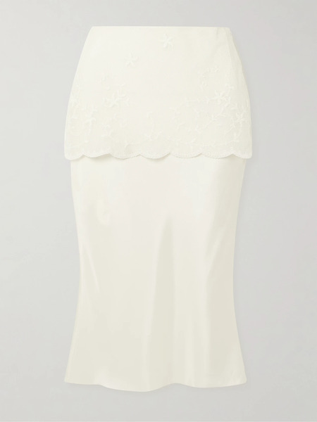  Posse Posse - Cove Layered Embroidered Tulle-trimmed Silk-blend Midi Skirt - Cream 