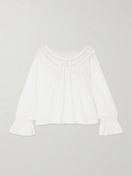  Posse Posse - Danielle Lace-trimmed Cotton Blouse - White 
