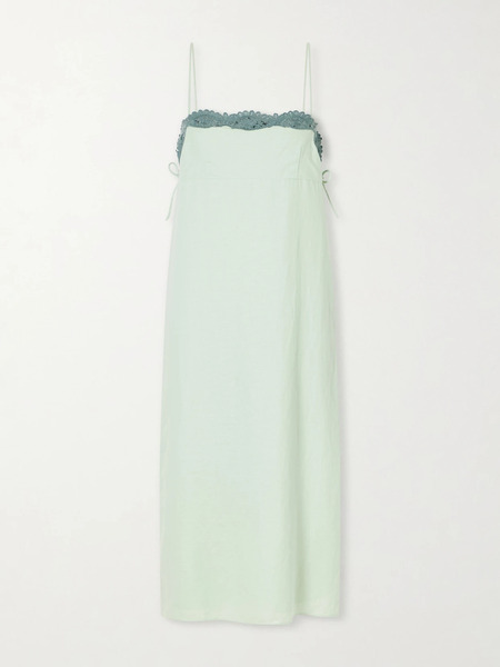  Posse Posse - Darya Lace-trimmed Linen And Cotton-blend Midi Dress - Green 
