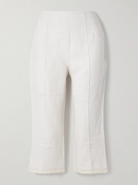  Posse Posse - Effi Capri Crocheted Lace-trimmed Linen Slim-leg Pants - Cream 