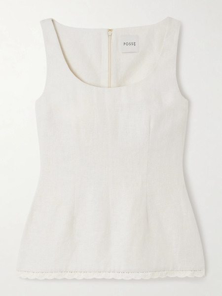  Posse Posse - Effi Crocheted Lace-trimmed Linen Tank - Cream 