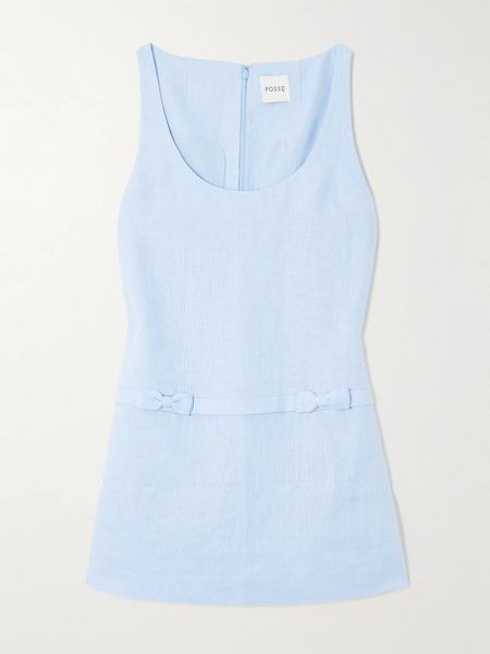 Posse Posse - Harper Bow-detailed Linen Mini Dress - Blue 