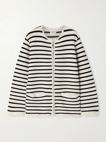  Posse Posse - Henry Embellished Striped Knitted Cardigan - White 