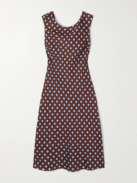  Posse Posse - Leo Polka-dot Tencel™-blend Satin Midi Dress - Chocolate 