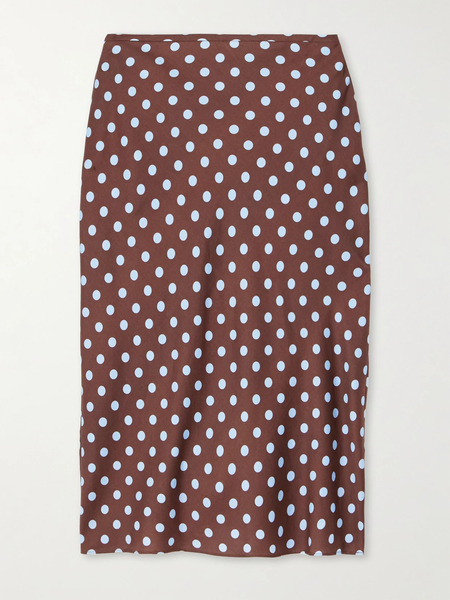  Posse Posse - Leo Polka-dot Tencel™-blend Satin Midi Skirt - Chocolate 