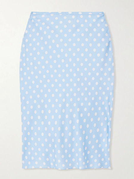  Posse Posse - Leo Polka-dot Tencel™-blend Satin Skirt - Blue 