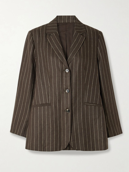  Posse Posse - Leon Pinstriped Linen-twill Blazer - Dark Brown 