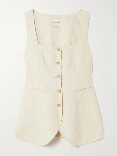  Posse Posse - Lucille Pinstriped Linen Vest - Beige 