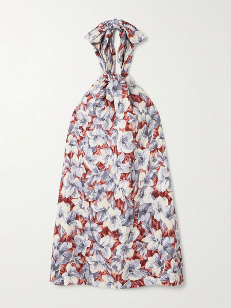  Posse Posse - Luna Pleated Floral-print Linen Halterneck Mini Dress - Multi 