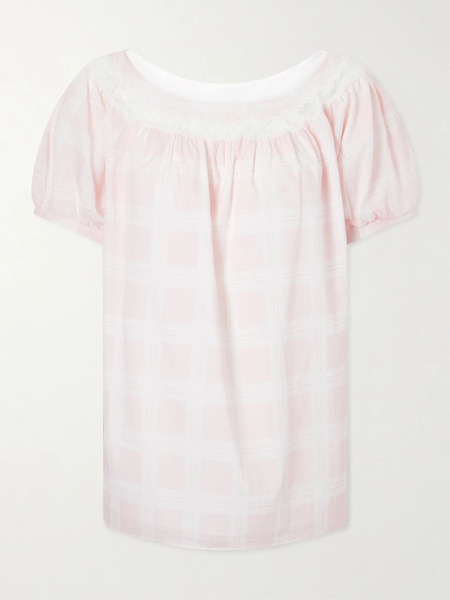  Posse Posse - Marilyn Lace-trimmed Checked Cotton Blouse - Pink 