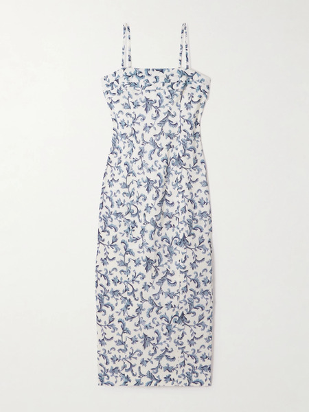  Posse Posse - Rue Pleated Printed Linen And Silk-blend Midi Dress - Blue 