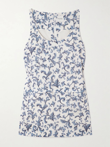  Posse Posse - Rue Printed Linen And Silk-blend Mini Dress - Blue 