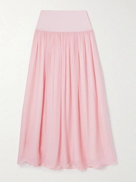  Posse Posse - Solene Pleated Satin-trimmed Chiffon Maxi Skirt - Pink 