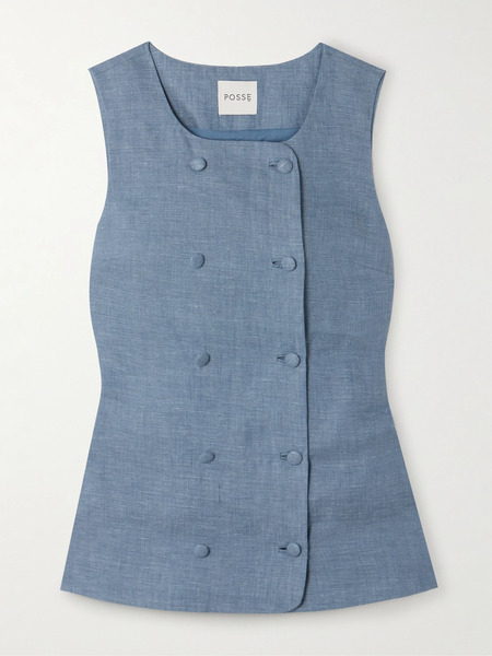  Posse Posse - Thea Double-breasted Linen Vest - Blue 