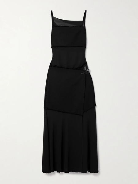  Proenza Schouler Proenza Schouler - Dani Paneled Faux Leather-trimmed Chiffon And Frayed Jersey Maxi Wrap Dress - Black 