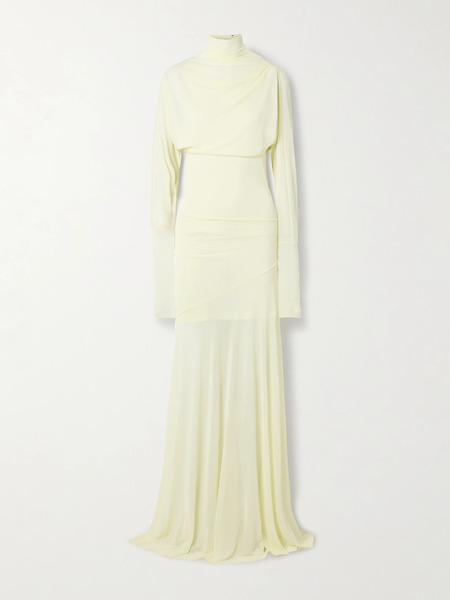  Proenza Schouler Proenza Schouler - Paula Draped Jersey Turtleneck Maxi Dress - Yellow 